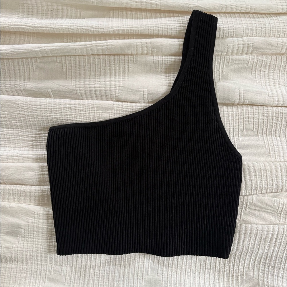 Babaton Sculpt Knit One-Shoulder Ribbed Crop Tank